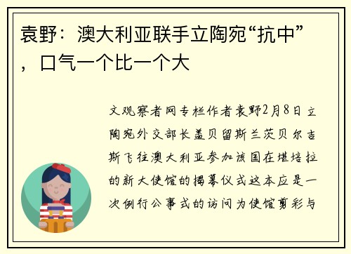 袁野：澳大利亚联手立陶宛“抗中”，口气一个比一个大