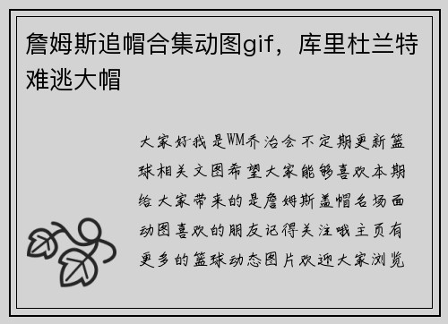 詹姆斯追帽合集动图gif，库里杜兰特难逃大帽